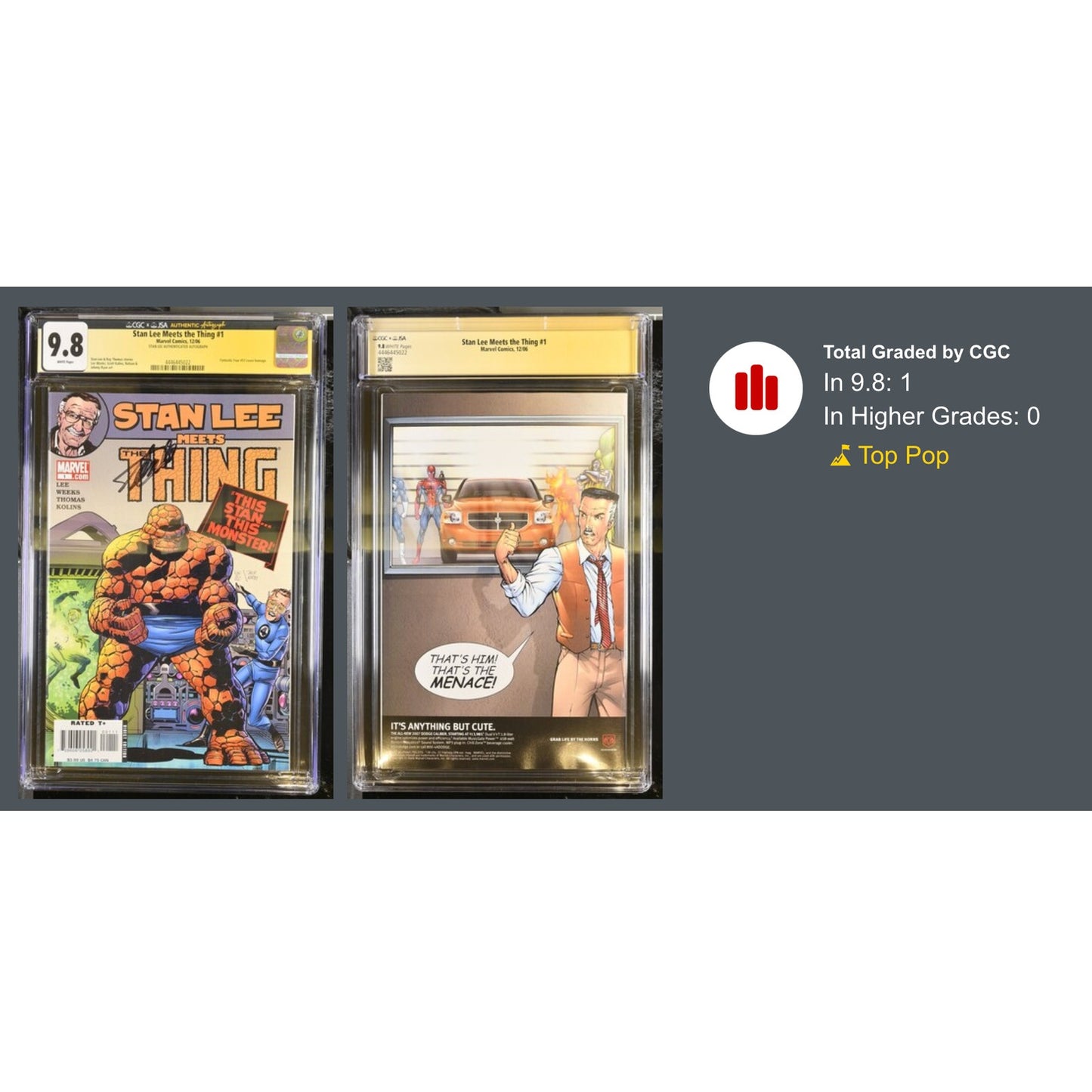 CGC 9.8 Stan Lee Meets the Thing #1 Stan Lee Authenticated Autograph
