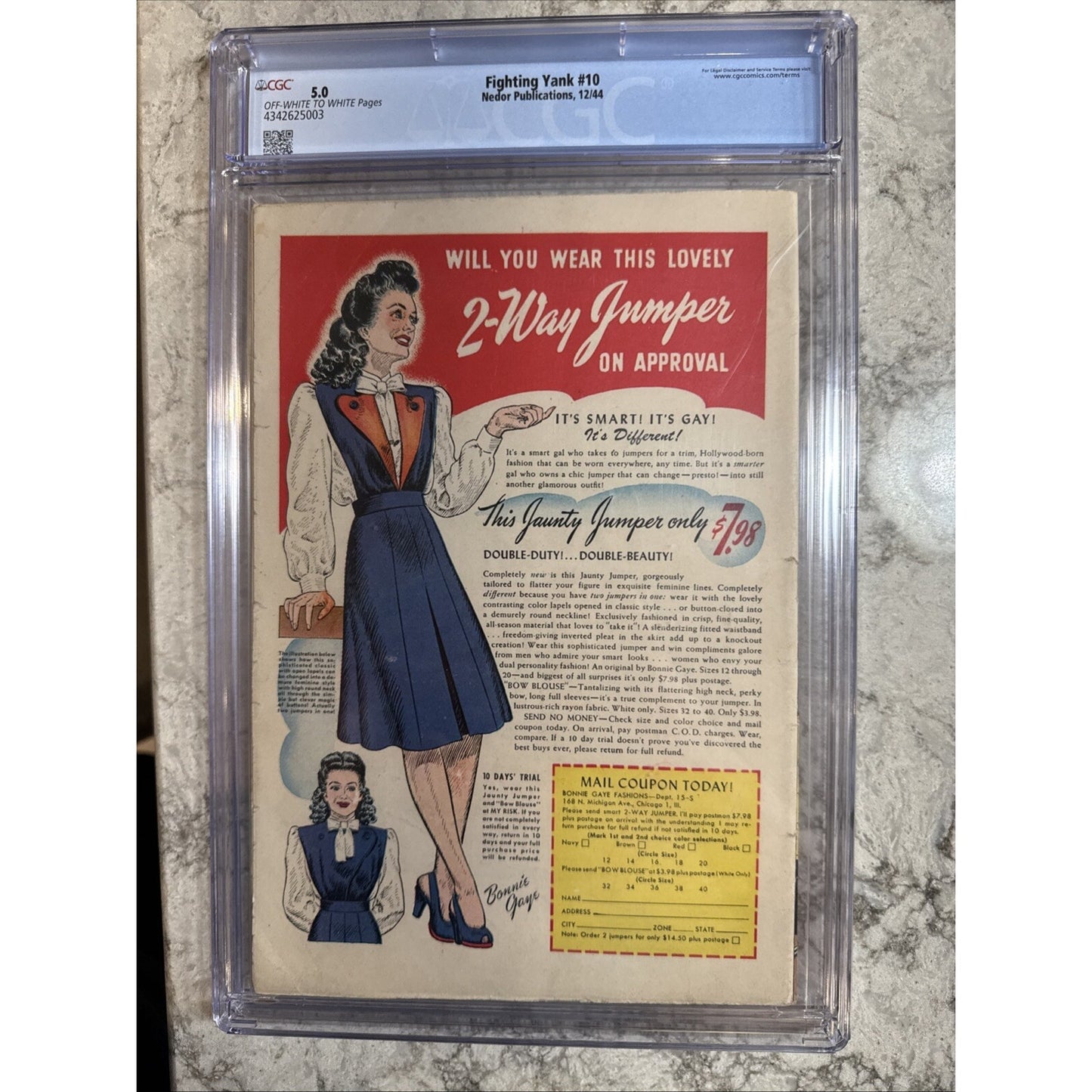 FIGHTING YANK #10 CGC 5.0 Bondage Torture COVER GOLDEN AGE 1944