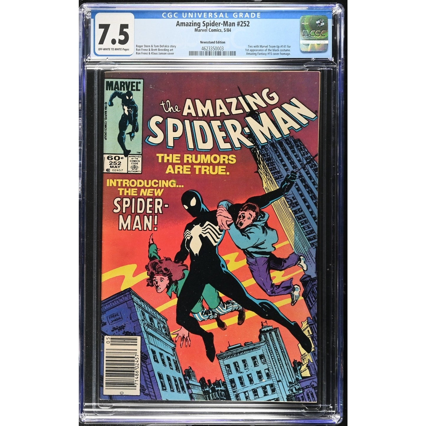 The Amazing Spider-Man #252 1984 Newsstand 1st Black Costume 5/84 CGC 7.5 VF